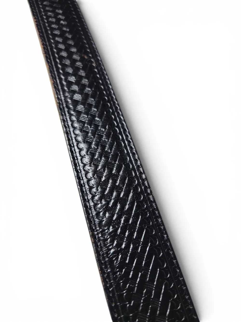 Genuine Leather Black Tooled Basketweave Belt Size 40 Embossed Western Casual